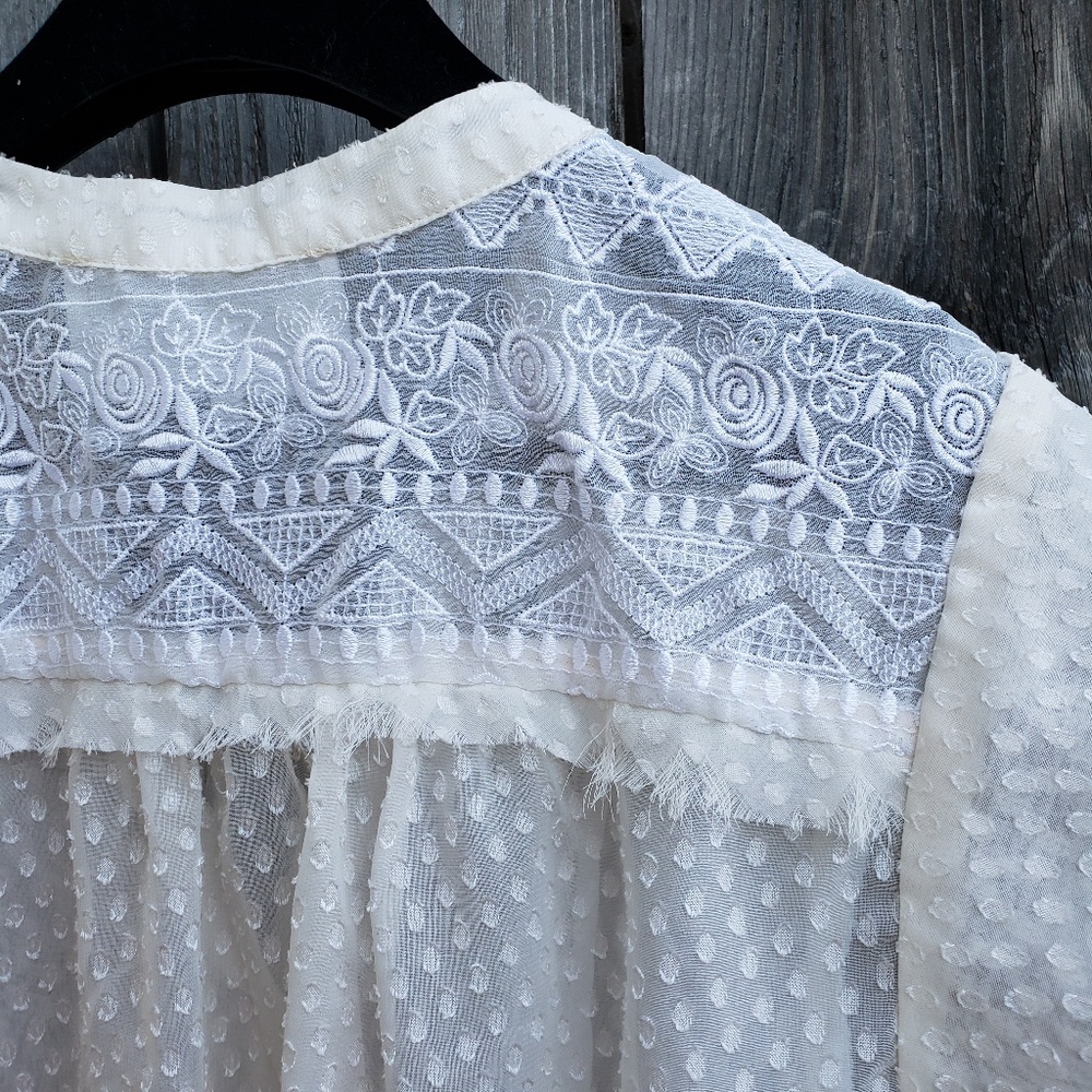 SOLD Stitch Fix Cream Embroidered Sheer Top - Picture 5 of 6